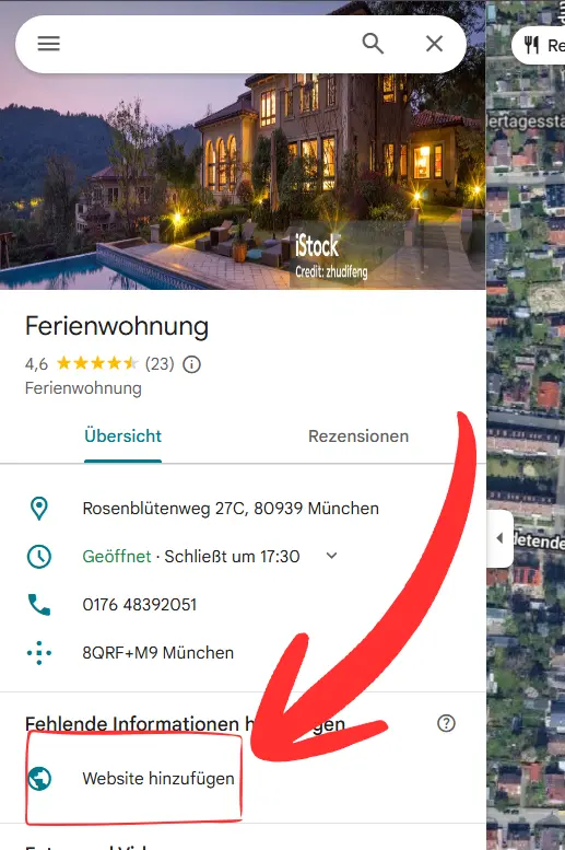 Google Maps Eintrag ohne Webseite